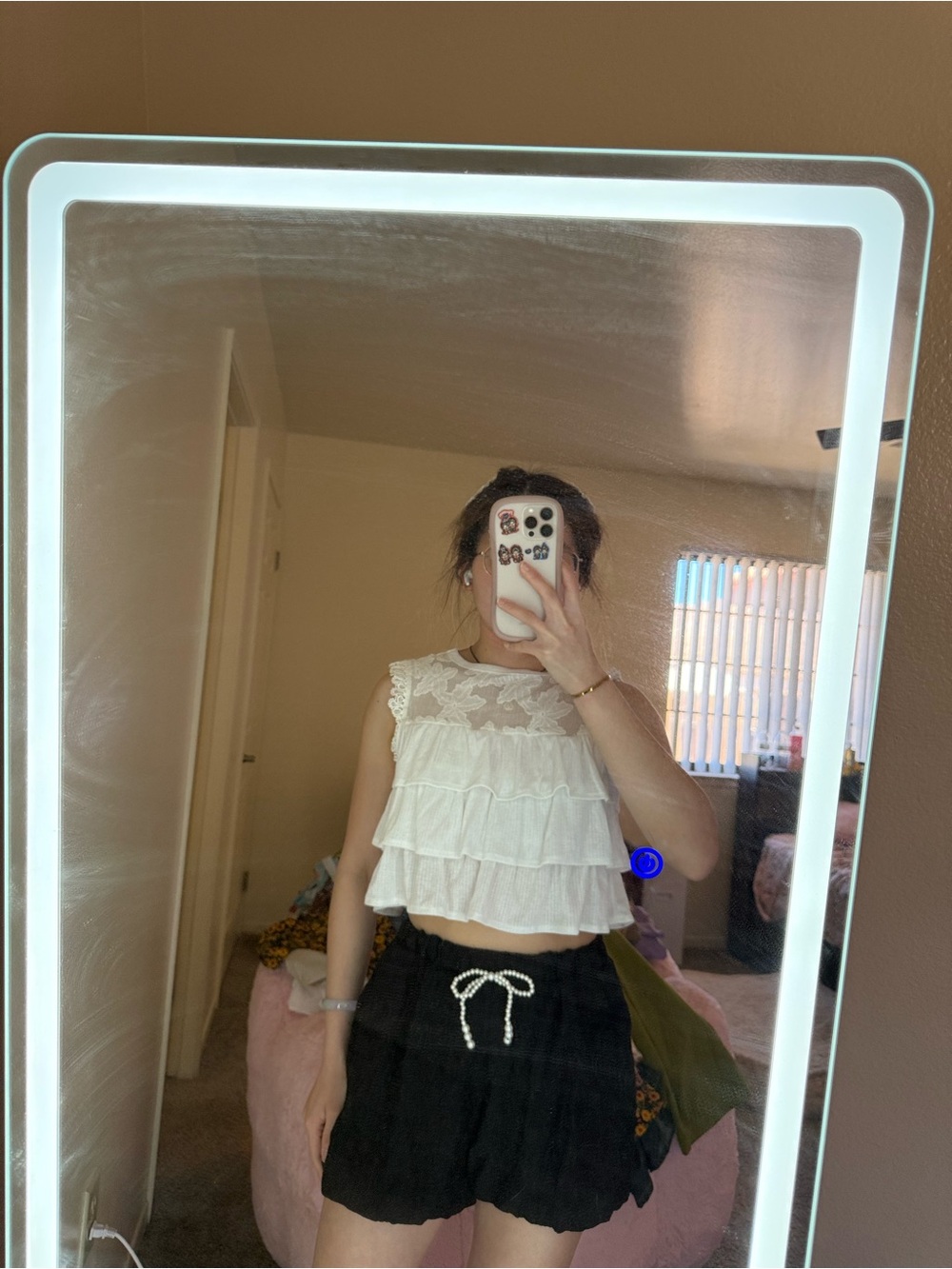 H&M White Lace Ruffle Crop Camisole